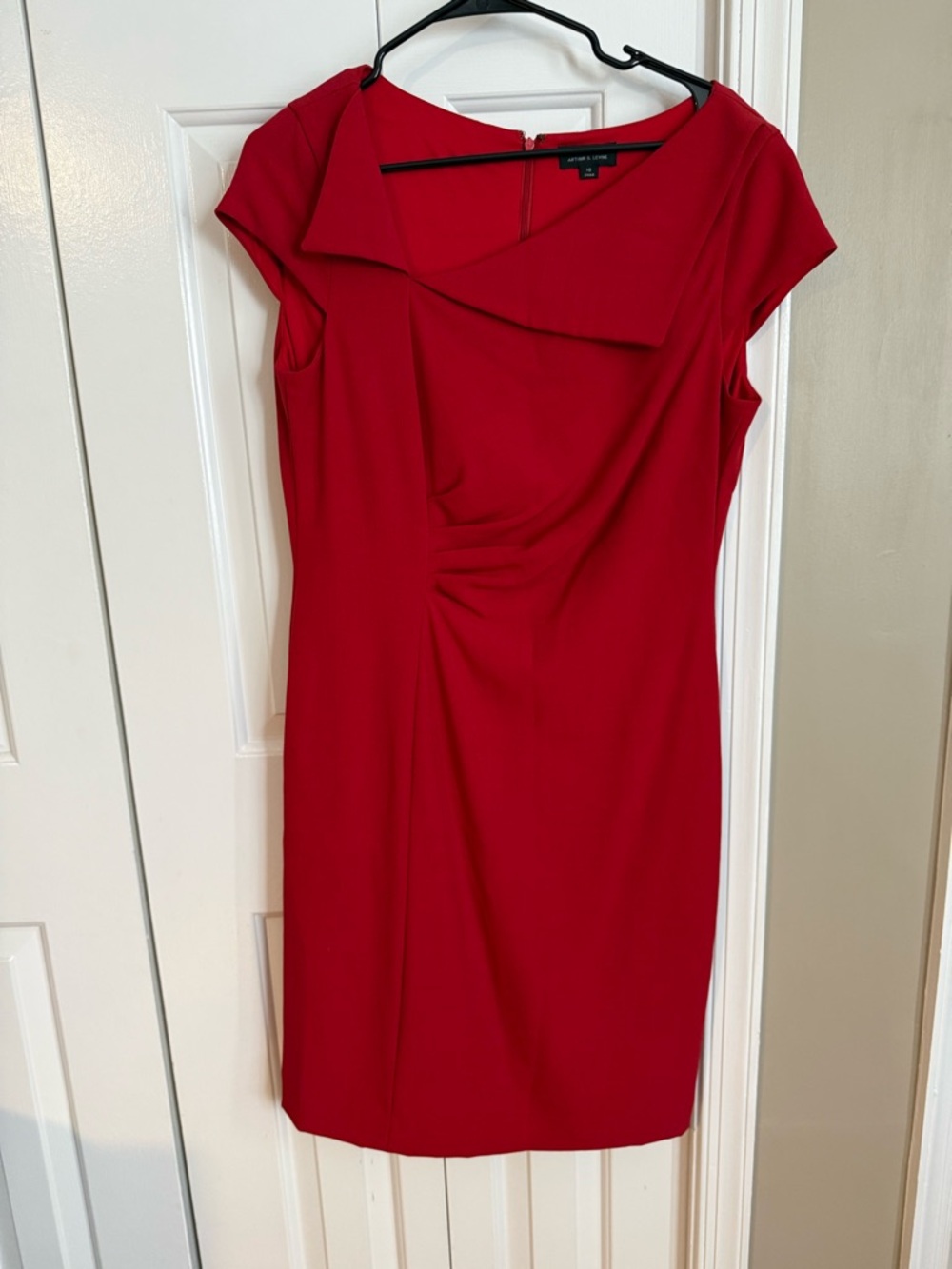 Red Cap-Sleeve Midi Sheath Dress